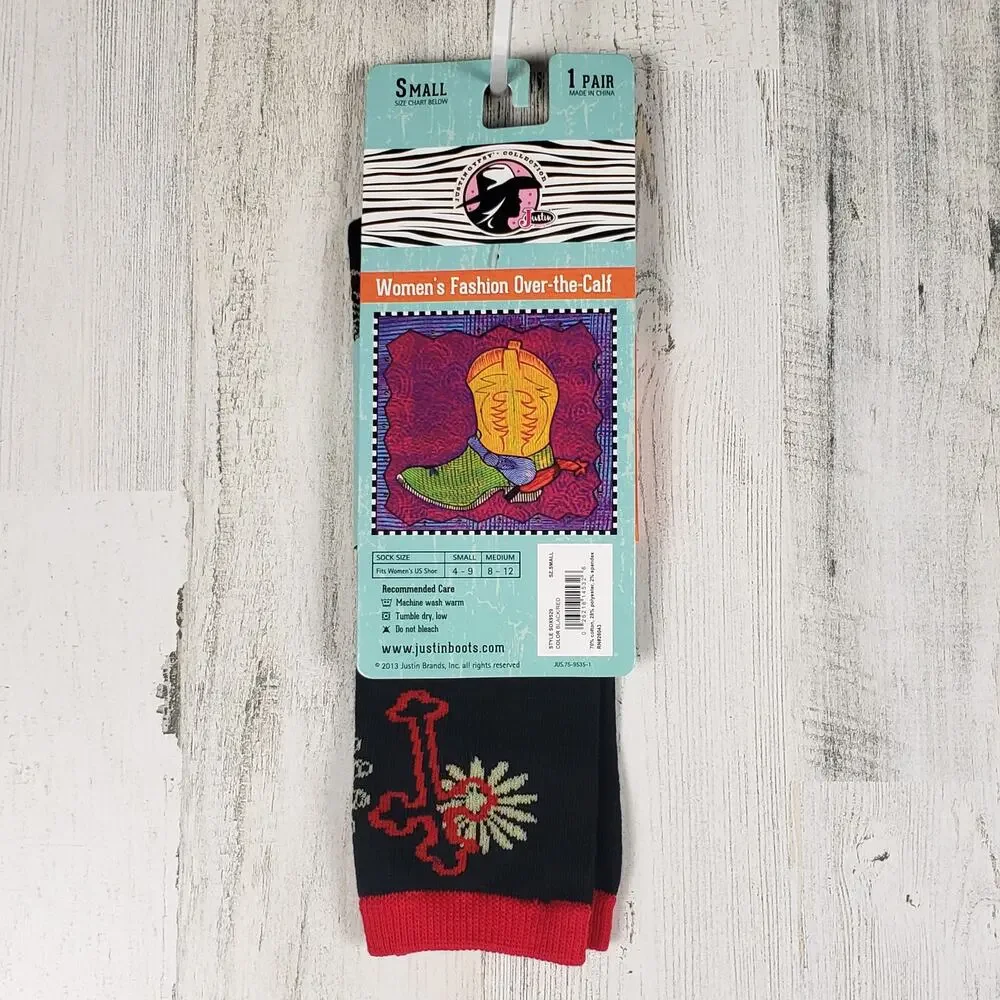 NWT Justin Boots Fashion Cushioned Sole Over The Calf Socks Women's Size Small